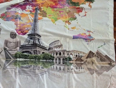 World Map With Landmarks Tapestry Flag Bohemian Colorful Large 60 X 40 - Image 1 of 4
