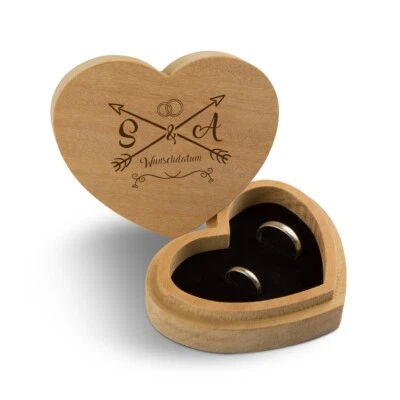 Hochzeit Ringbox Ringkissen Herz individuell 10x8,5cm Garapa Holz - Liebespfeil - Bild 1 von 4