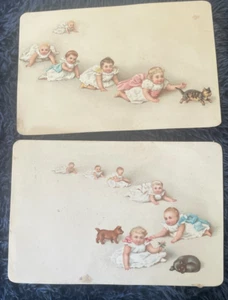 Vintage Konvolut 2 Babys mit Kätzchen & Welpen Karten - Bild 1 von 11