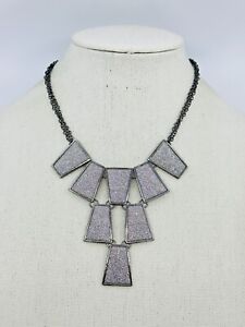 Amrita Statement Necklace Glitter Bib Silver Tone Elegant Formal Costume Jewelry