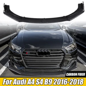 Carbon Fiber Look Front Spoiler Lip For Audi A4 B9 S4 Sedan 2017 2018-2019 - Picture 1 of 2