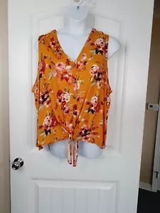 Justify 3x Gold Sleeveless Tie Front Button-up Blouse - Picture 1 of 7