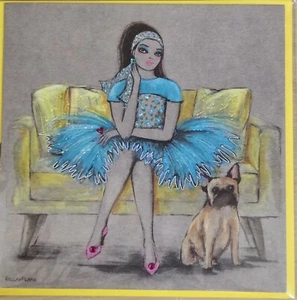 Papyrus Blank Card for Her - Designed by Bella Pilar (Girl & French Bulldog) Dog - Picture 1 of 5