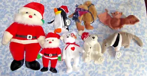 Lot of 7 Retired Beanie Babies + 1 Coca Cola Polar Bear Plushie - Picture 1 of 1