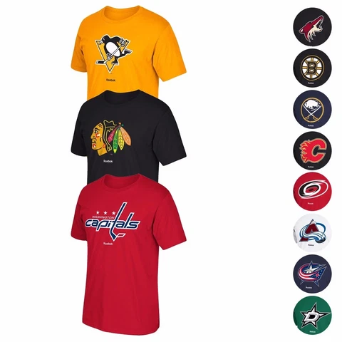 NHL Reebok "Jersey Crest" Team Primary Logo Graphic T-Shirt Collection Men's Cover