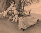 1913 BEAUTIFUL LADY WITH RABBITS S HRVAY ARTIST SIGNED POSTCARD 46-198