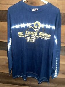 Vintage St Louis Rams Shirt Mens XXL Blue Long Sleeve Tie Dye Kurt Warner NFL