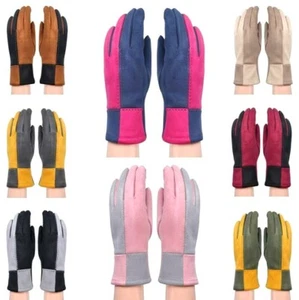Schöne Boutique-Handschuhe Einheitsgröße zweifarbiges Design Wildleder aussehende Frau Mädchen - Bild 1 von 8