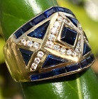 Le Vian Blue Sapphire Diamond 18K Yellow Gold Vintage Extra Wide Band Ring 5.25