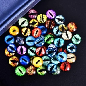 10 Cat's Eye Cabochons Domed Tiny Flatbacks Dragon Flat Backs Circle 12mm Mix - Picture 1 of 1