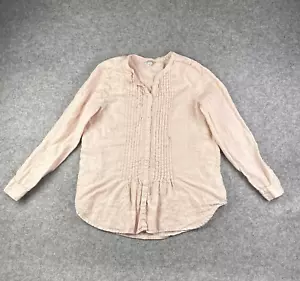 Top lino donna Sundance Catalog L pintuck bottoni manica lunga boho costiero* - Foto 1 di 11