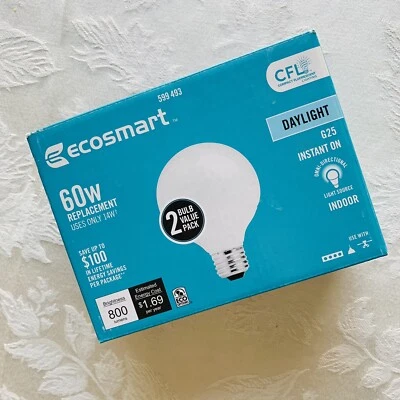 EcoSmart 60-Watt Equivalent G25 Non-Dimmable CFL Light Bulb Daylight 2 Pack 14W - Image 1 of 2