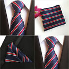  Herren rot weiß gestreift marineblau Krawatte Streichholz Taschentasche quadratisches Set Menge HZ101