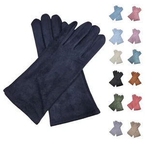 Women Plain Gloves Solid Colour Soft Cozy Warm Suede Fleece Touch Screen Gloves - Picture 1 of 15