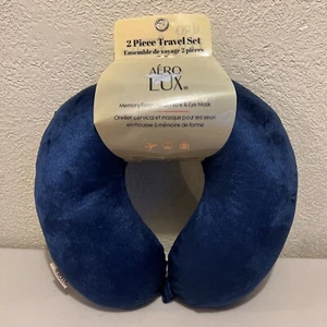 Aero Lux Memory Foam Neck pillow & Eye Mask Navy Blue 2 piece Travel set NEW - Picture 1 of 7