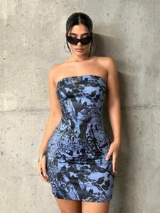 Allover Print Tube Bodycon Dress Size 8 - Picture 1 of 3