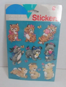 VINTAGE 80's AGC American Greetings Cat Dog Bunny Stickers NIP NOS - Picture 1 of 2