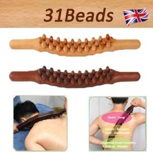 UK 31 Beads Wooden Gua Sha Scraping Stick For Neck Back Shoulder Waist Therapy - Picture 1 of 10
