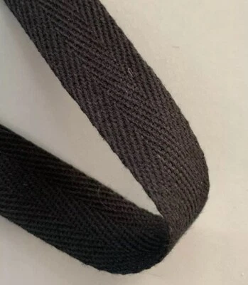Cotton Webbing Herringbone Twill Tape Sew Strap Bag 20mm black 2m Foto 1 de 3