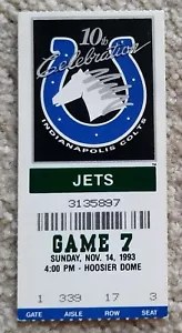 BIGLIETTO CLASSICO INDIANAPOLIS COLTS STUB v NEW YORK JETS 1993 - RARO! - Foto 1 di 1