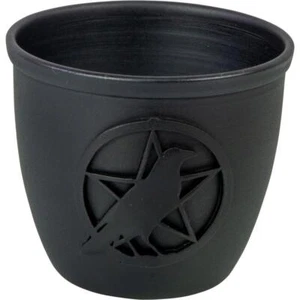 Pentacle and Raven Metal Pot Candle Holder! - Picture 1 of 3