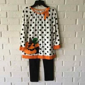 Rare Editions Halloween 2pc Pumpkin Polka Dot Tunic Top & Legging Set sz 10 NWT - Picture 1 of 4