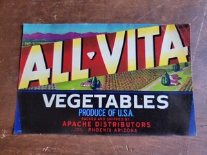 All-Vita Gemüse, Apachen Händler, Phoenix Arizona 1900er Produktetikett - Bild 1 von 2