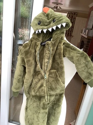 Khaki Dinosaur Fleece All In One Bodysuit, 18 months/ 2 years george asda g/c - Image 1 of 4