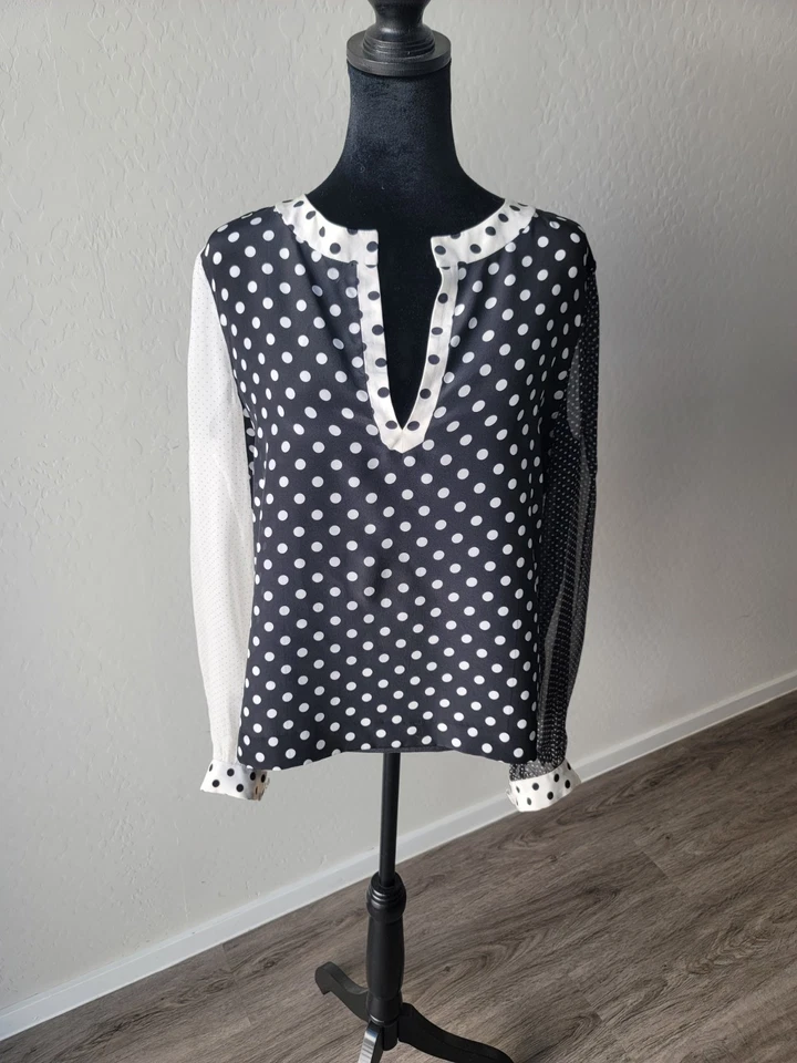 Blusa Tuleh 100% Seda Top Mujer Ropa Manga Larga Negra Blanca Monocromática ~M Foto 1 de 4