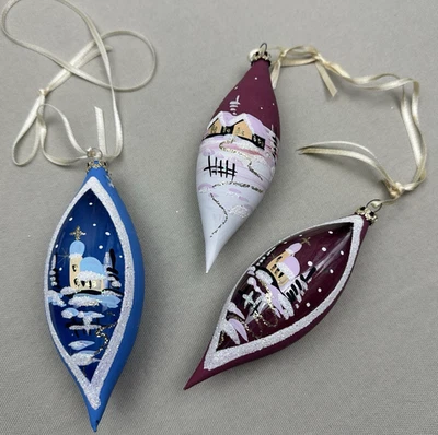 3x Vintage Christbaumschmuck Glas – Handbemalt – Tropfenform 13,5 cm – Ornament - Bild 1 von 4