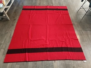 Vintage FLEECY DOWN Red TRAPPER Blanket MONTGOMERY WARD 100% Wool 72" X 85" - Picture 1 of 5