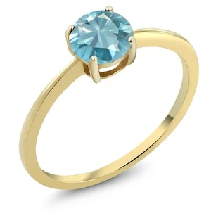 10K Yellow Gold 1.20 Ct Round Blue Zircon Solitaire Engagement Ring - Picture 1 of 5
