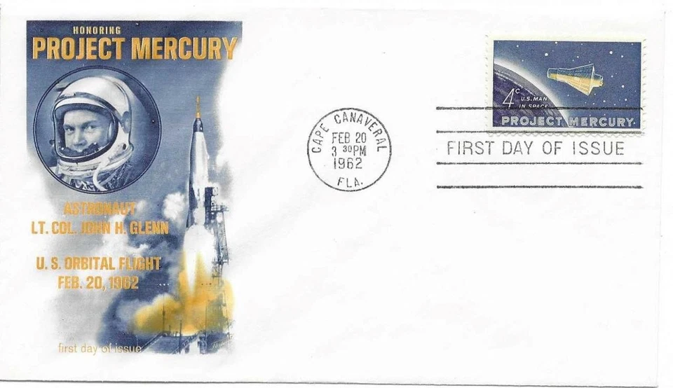 1962  HONORING JOHN H. GLENN U.S. ORBITAL FLIGHT FEB. 20 1962 FIRST DAY OF ISSUE - Image 1 of 1