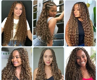 "Trenzas boho de cabello humano marrón #4 onda de aguas profundas a granel 3 paquetes 16""" Foto 1 de 4