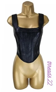 BNWT Karen Millen UK10 (6-8) Genuine Leather Corset Logo Zip Black £179 *READ* - Picture 1 of 15