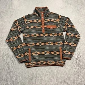 Cinch Pullover Mens Medium Red Blue Aztec Stripe Fleece Snap Western Southwest - Picture 1 of 8