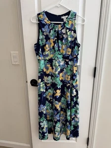 Vestido New London Times para mujer floral línea A azul azulado talla 8 nuevo con etiquetas - Imagen 1 de 5