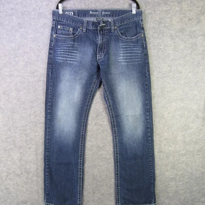 Request Jeans Premium Jeans Mens 34x32 Blue Denim Straight Leg Embroidered Faded - Image 1 of 4