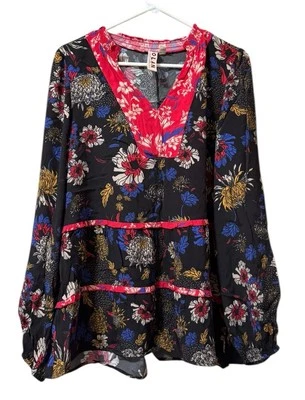 Camisa Anthropologie Dolan Mujer Mediana Volantes Floral Roja Romántica en Niveles Boho Foto 1 de 4