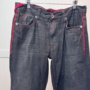 Vintage Y2K Coogi Australia Black Denim Jeans W 34 L34 Red Stitching 100% Cotton - Picture 1 of 12