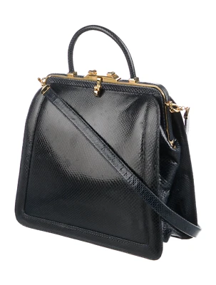 Bolso de Hombro Judith Leiber Karung Piel de Serpiente Azul Marino ART DECO Día Noche Foto 1 de 4