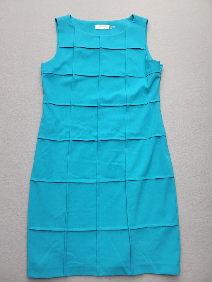 Calvin Klein Womens Dress 8P Aqua Pencil MIni Sleeveless Quilted - Image 1 of 4