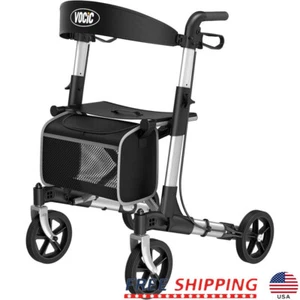 Seniors Walkers with Seat Rollator Walker w/Seat/Brakes Folding Rolling Walker - Picture 1 of 8