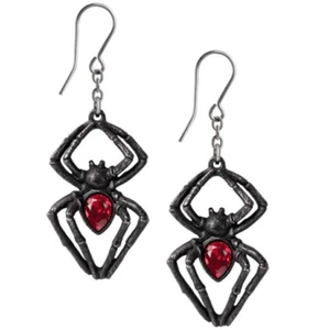 Alchemy Gothic Black Widow Venom Spider Earrings Red Crystal Surg Hooks E428 - Picture 1 of 2