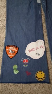 60s hippy jeans Patches Egg Smileyface Dream Balloon Jaguar ☔ 28"Flares Vintage - Picture 1 of 24