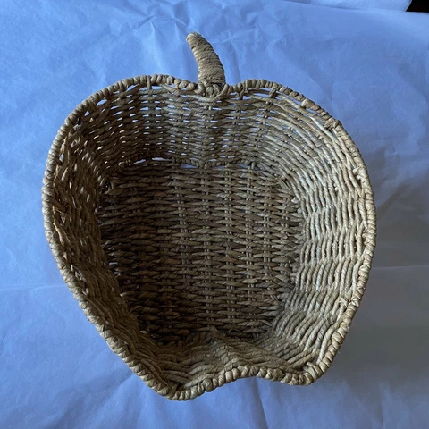 Hand Woven Brown Apple Shaped Basket with Sturdy Wire Rim 13" x 15" Cover