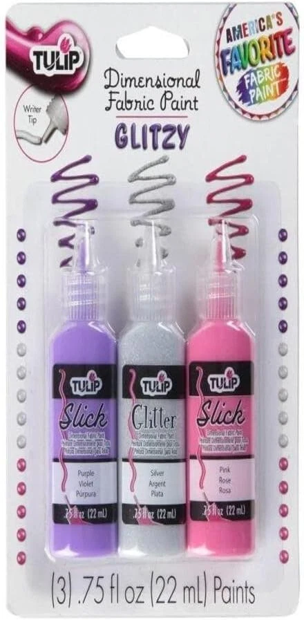 Tulip Dimensional Fabric Paint .75 oz Glitter Silver,  Purple, Pink  3 Pack, - Image 1 of 1