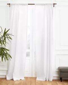 Solino Home 100% LINEN Curtains– 52 x 96 Inch White Lightweight Rod Pocket Style - Picture 1 of 4