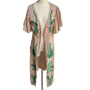 Embroidered Cactus Long Lace Kimono - Picture 1 of 9
