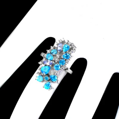 925 Anello Argento Sterling Pera Apatite Gemma Pietra Naturale Gioielli Misura 7 - Immagine 1 di 4